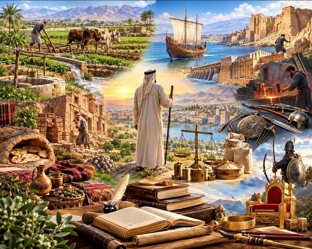أدوات العيش والتعمير المادية ووسائل الإنسان وصناعاته المعاشية في القرآن الكريم
