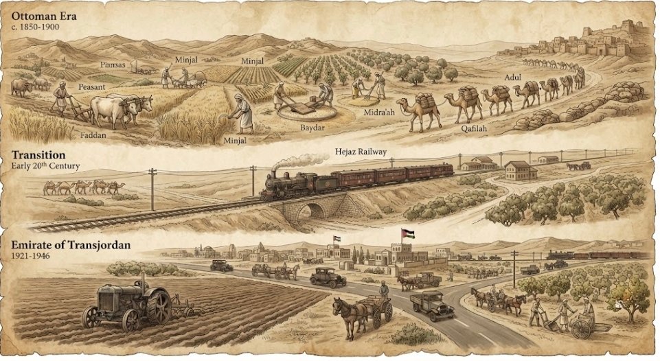تطور الزراعة والنقل في شرق الأردن من الإرث العثماني إلى الدولة الأردنية ( 1850 - 1946 م )